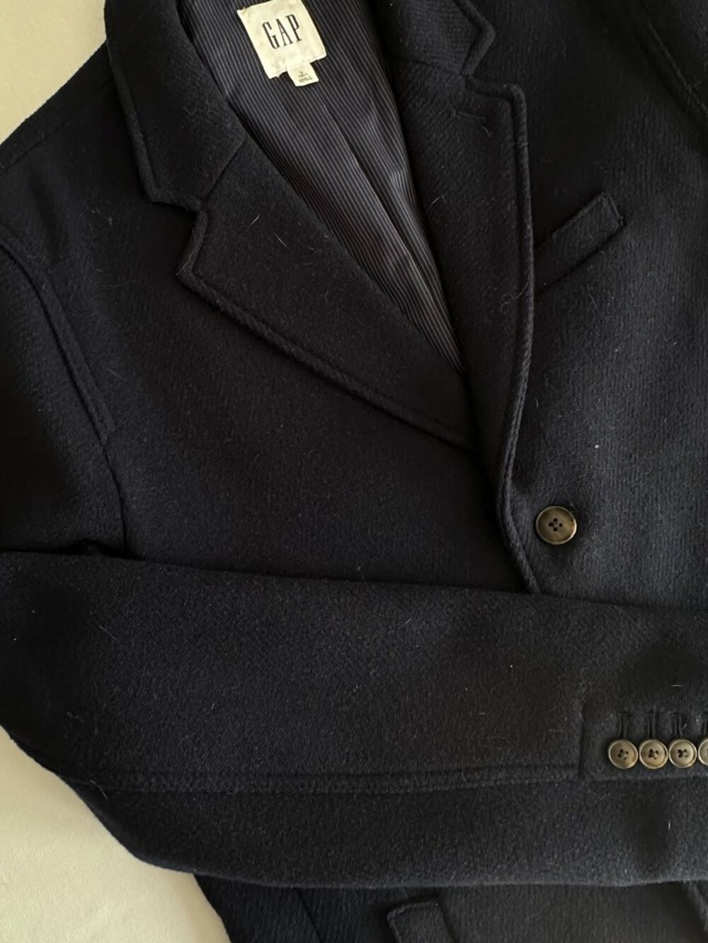 GAP Men’s Wool Blend Navy Topcoat Overcoat Large Tall L Tall - Picture 11 of 12